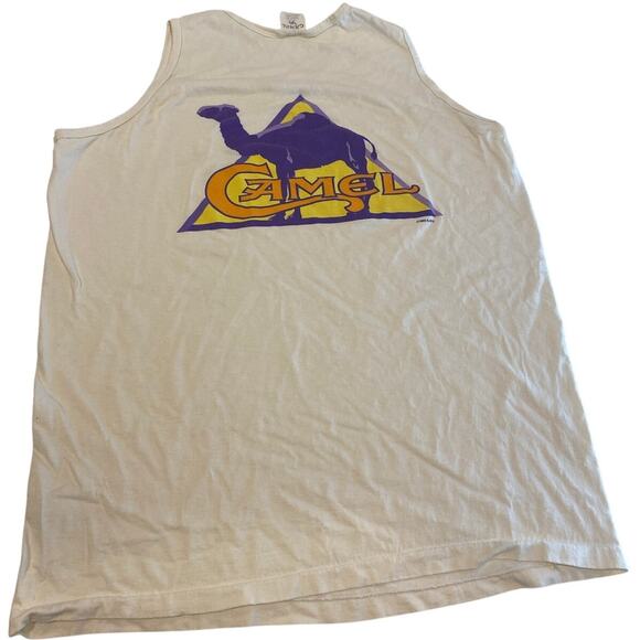 Vintage 90s CAMEL Cigarettes Faded Distress Tank Top Beige Size XL - Picture 1 of 9